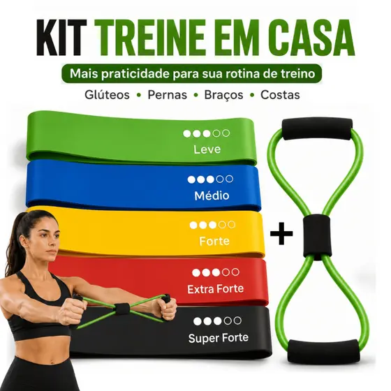 Kit Treine Em Casa 5 Mini Bands + Extensor Elástico Funcional Pilates Fisioterapia