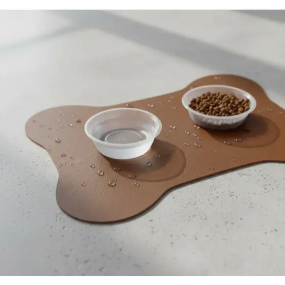Tapete Comedouro Pet Cachorro Couro Impermeavel Antiderrapante Design Osso