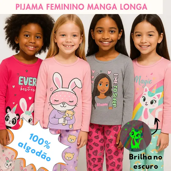 Kit 4 peças Pijama Infantil Juvenil INVERNO 1 a 14 Algodão SORTIDO MENINA/MENINO- 2 pijamas