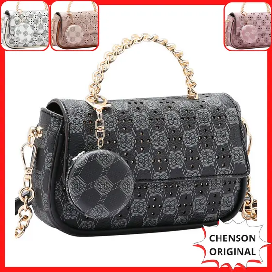 Bolsa com Strass Pequena e Alça Corrente Dourada de Festa Casamento Chenson Original Alça Ajustável