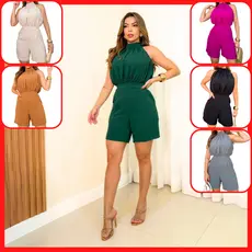 Macaquinho Feminino Curto Elegante Duna Casual Festa Verão Soltinho Regata sem Manga Grife Luxo X205