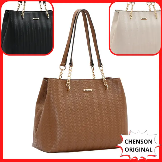 Bolsa Chenson Original Grande Ombro Alça Corrente Preta Marrom Café Branca Off White Boone 3485319