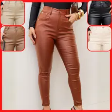 Calça Feminina Skinny Slim Efeito Couro PU Resinado Montaria Elastano Country Festa Rodeio F7765