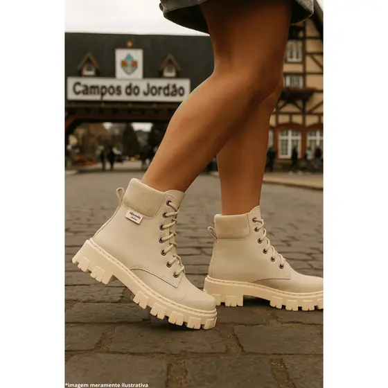Coturno Feminino Botas Moda Cano Medio Salto Baixo Tratorado Fechamento em Cardaço Conforto e Estilo