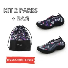 Kit de 2 Sapatilhas Náuticas Aquáticas Hibrida Tênis Caminhada Praia Cachoeira Trilha Pesca + Mochila Bag Acampamento