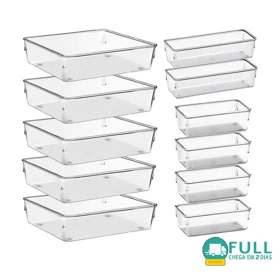 Kit 11 Organizador Multiuso Modular Gavetas Acrílico Quadrado GRANDE