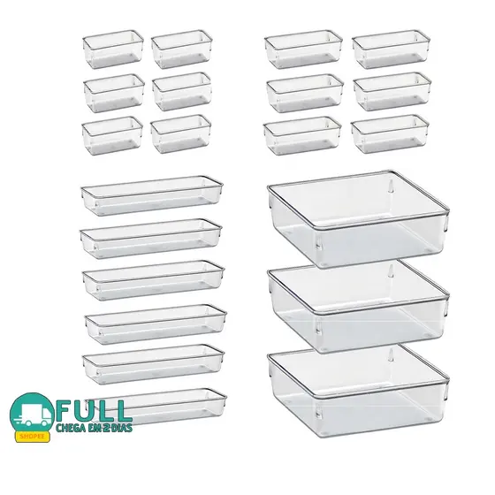 Kit 21 Organizador Multiuso Modular Gavetas Acrilico Cristal e Fume