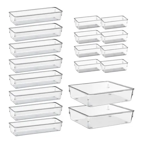 Kit 18 Organizadores Multiuso Modular Gavetas Acrílico Retangular