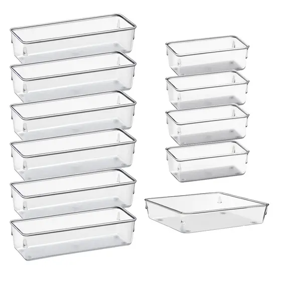Kit 11 Organizadores Acrilico Multiuso Modular Gavetas Retangular GRANDE
