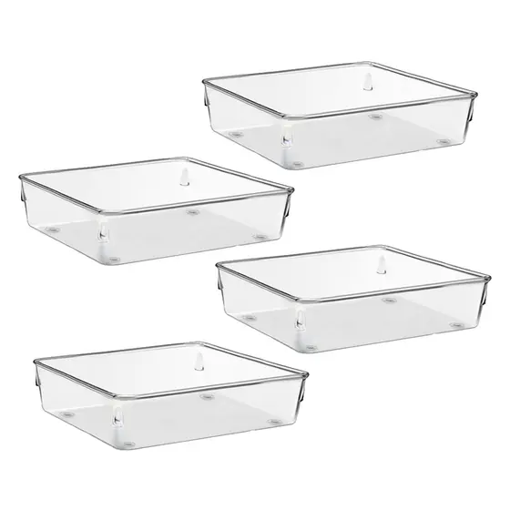 Kit 4 Organizadores Quadrado Multiuso para Gavetas Pote Acrilico Cristal Grande