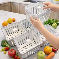 Kit Organizador de Geladeira 3.8 Litros Cesto Com Tampa Multiuso Alimentos Verduras e Vegetais