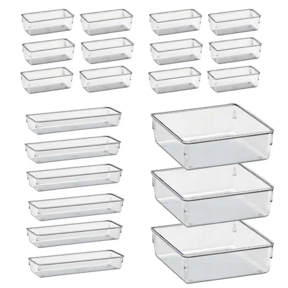 Kit 21 Organizador Multiuso Modular Gavetas Acrilico Cristal