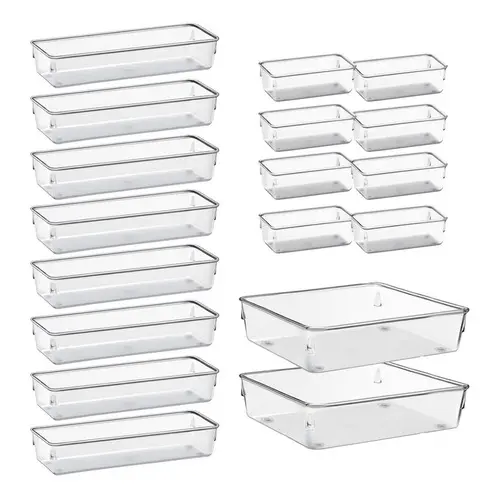 Kit 18 Organizadores Multiuso Modular Gavetas Geladeira Acrílico Retangular