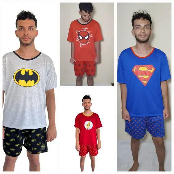 Pijama  Adulto Masculino  MEIA MANGA  / Super  Heróis/ Roupa de Dormir /Pijama Masculino