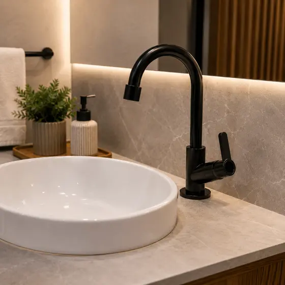 Torneira Banheiro Lavatório ou lavabo lançamento Preta All Black Premium ABS 1/4 de Volta