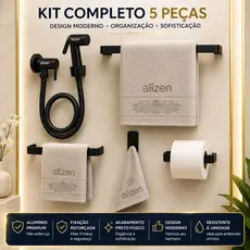 Kit Banheiro Preto Acessórios Ducha Higiênica Porta Toalhas Suporte Papel Higiênico Preto Fosco