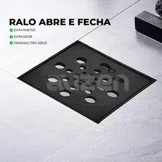Ralo Banheiro Quadrado Abre e Fecha 10x10 Preto Evita Insetos e Odor