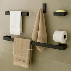 Kit Acessórios para Banheiro 5 Peças Preto Fosco – Porta Toalhas e Saboneteira Super Luxo