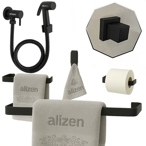 Kit Acessórios Preto para Banheiro Quadrado + 1 Ducha Higiênica POP Preta + Acabamento padrão deca preto