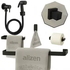 Kit Acessórios Preto para Banheiro Quadrado + 1 Ducha Higiênica POP Preta + Acabamento padrão deca preto