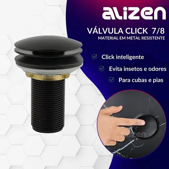 Válvula Click Preto Pia Lavatório Cuba Metal 7/8 Pia Banheiro