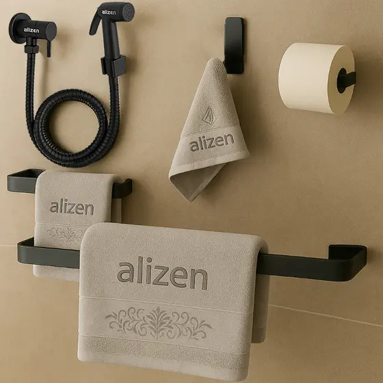 Kit de Acessórios Para Banheiro Preto Com Ducha Higiênica - Porta Toalhas