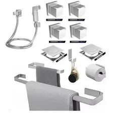 Kit Banheiro Suportes de Toalha Ducha  Higiênica Cromada Ralos e Acabamentos