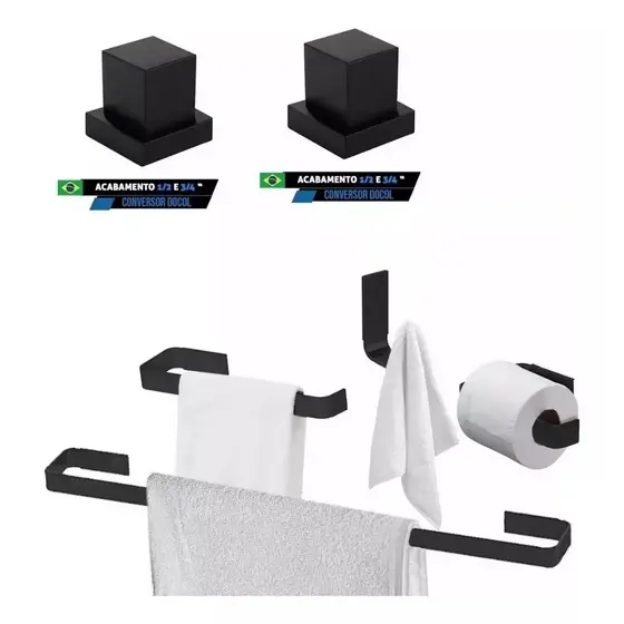 Kit Banheiro Preto Com Acabamento Registro Para Base Docol