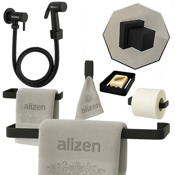 Kit Acessórios para Banheiro preto com Acabamentos de Registro base deca Ducha Higiênica
