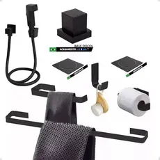 Kit banheiro preto Acabamento registro base docol Suportes de porta toalha ralo click 10x10
