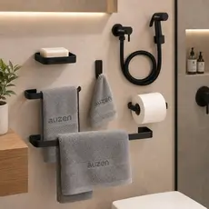 Kit De Banheiro Preto Com Ducha Higiênica saboneteira e Porta Toalhas