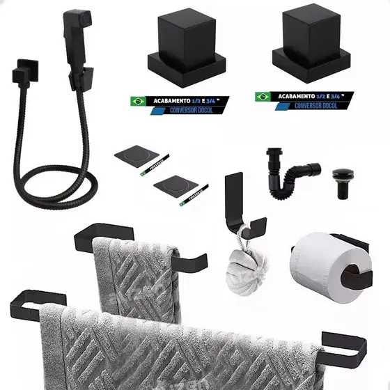 Kit De Acessórios Para Banheiro Preto Ralo click inteligente e Sifão Acabamentos Registro Docol