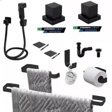 Kit De Acessórios Para Banheiro Preto Ralo click inteligente e Sifão Acabamentos Registro Docol