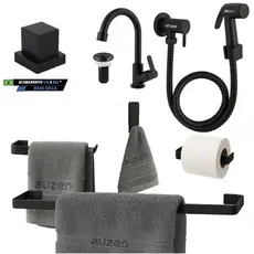 Kit De Banheiro Preto Completo Ducha Higiênica e Torneira Acabamento de Registro ralo de pia
