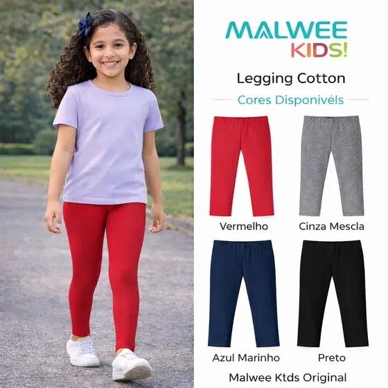 Calça Legging Infantil Uniforme Menina Cotton Básica Malwee 21352
