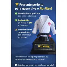 Troféu kimono com logo jiu-jitsu judô karatê personalizado colecionável graduação artes marciais