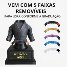 Troféu kimono personalizável 3D com 5 faixas removíveis judô jiu-jitsu karatê decoração ou premiação