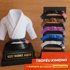 Troféu kimono com 5 faixas removíveis + suporte
