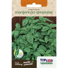 Sementes de Manjericão Genovese 100mg Topseed para Horta e Vaso Erva Aromática Tempero Molhos e Massas