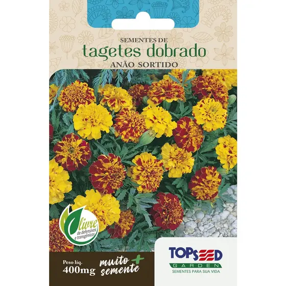 Sementes de Tagetes Dobrado Anão Sortido 400mg Flores Jardins Vasos