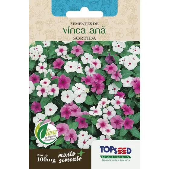 Sementes Vinca Anã Sortida Topseed Garden 100mg