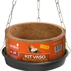 Vaso Fibra Coco Orquidea Nº4 Com Prato E Corrente 01 Kit Pendurar Xaxim Samambaia Flores Bromelias