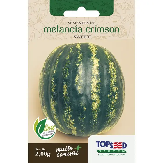 Sementes de Melancia Crimson Sweet 2 gramas Topseed Alto Vigor Polpa Vermelha Intensa Resistente