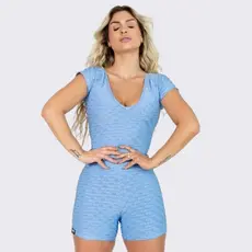 Promoção Macaquinho Fitness Bolha Mercy Azul Claro Feminino Treino AQN SPORT