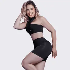 Conjunto Lux Short Preto + Cropped Preto Fitness Academia Casual Corrida Yoga AQN SPORT