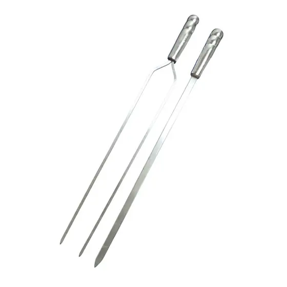 kit 2 espetos de aluminio 40 cm churrasco (1 duplo 1 chato)
