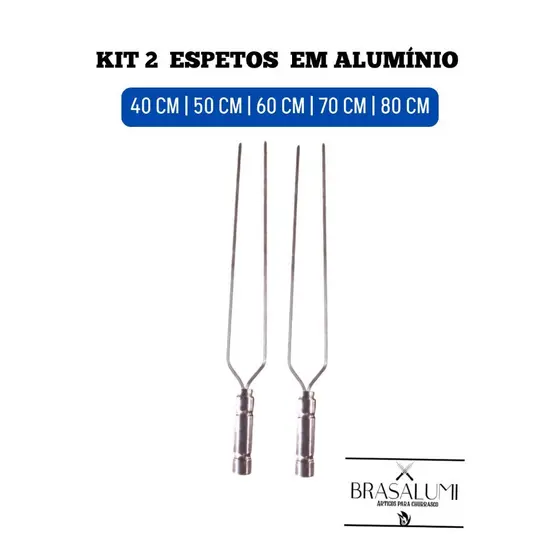 kit 2 espetos duplos 40cm a 80cm p/ churrasco