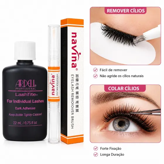 Kit Cola Para Cílios Ardell Lashtite 22ml Hipoalergica + Caneta Gel Removedor Navina De Cola Para Cílios