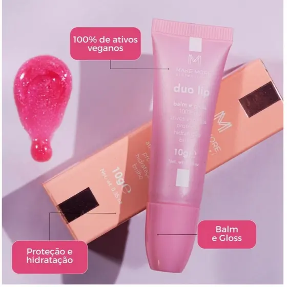 Duo Lip Balm e Gloss Labial Make More Brilho Hidratante 10g