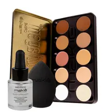 Kit Paleta de Camuflagem + Diluidor + Esponja Maquiagem Profissional Corretivo Creme Makiê Original